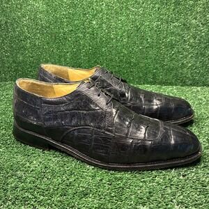 Belvedere Genuine Crocodile Skin Exotic Leather Oxford Dress Shoe Black Mens 9.5